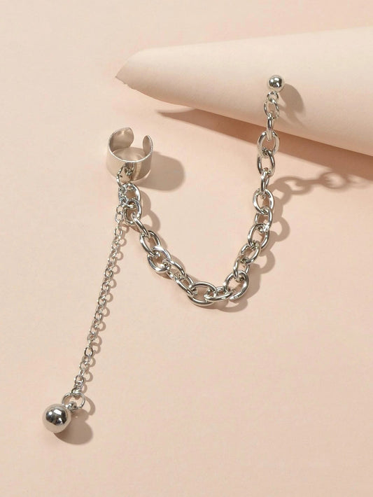 1 pc Punk Women Jewellery Silver Chain Stud Earrings Ear Cuff Wholesale Price-1