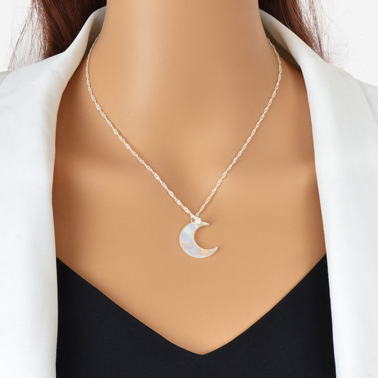 Delicate Gold Chain Transparent Acrylic Moon Pendant Necklace Girls Jewelry Gift-0