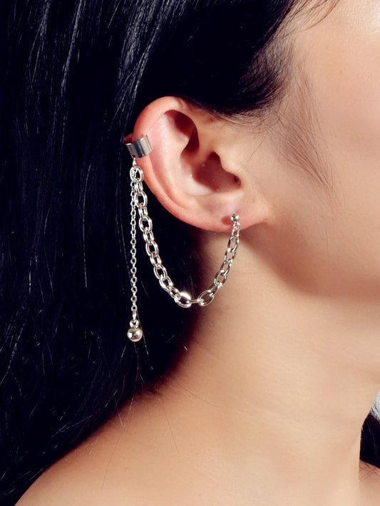 1 pc Punk Women Jewellery Silver Chain Stud Earrings Ear Cuff Wholesale Price-0