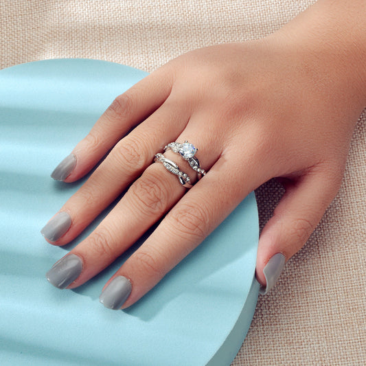 2pcs Luxury Women Band Simulated Diamond Silver Finger Wedding Engagement Ring-1